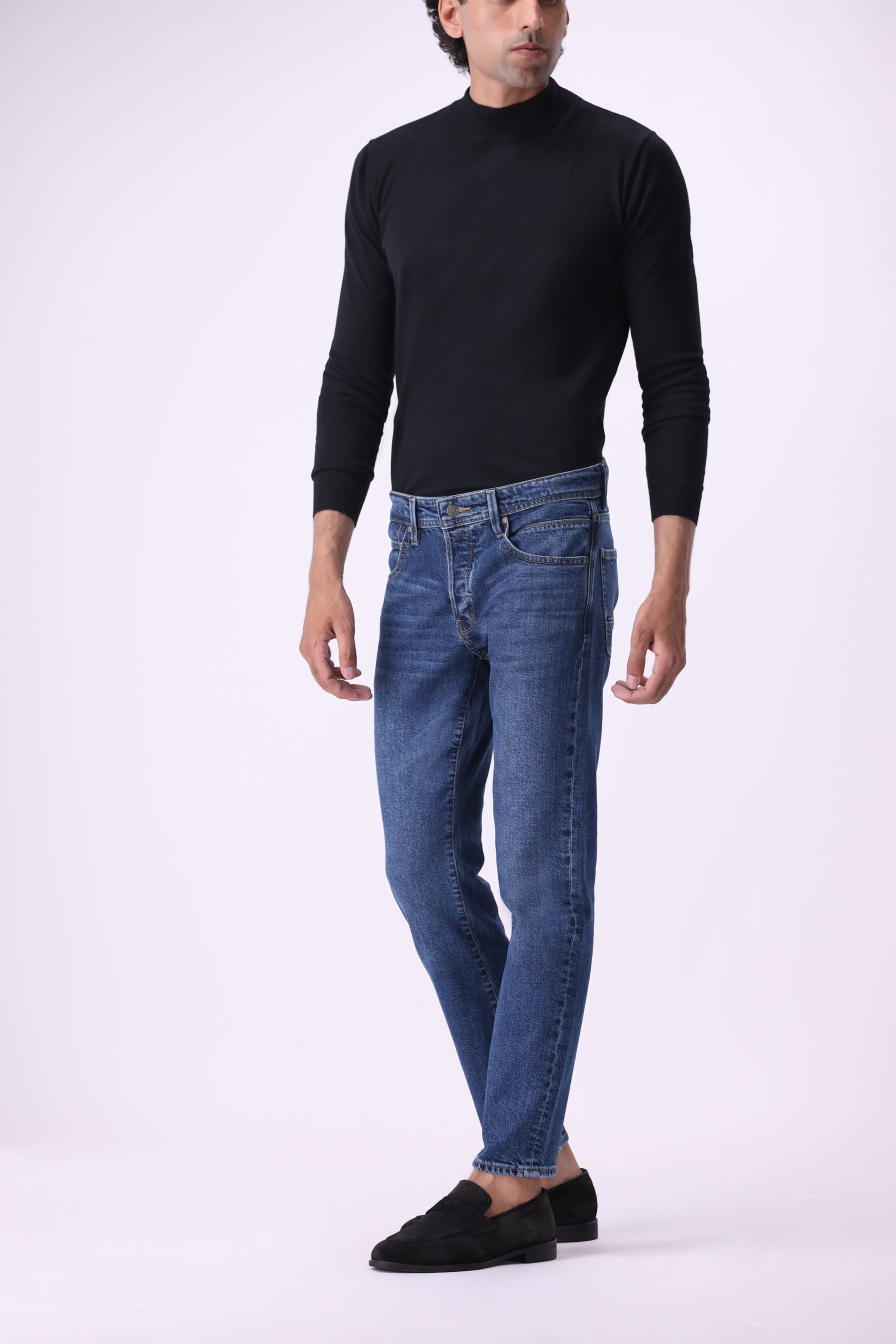 Benji men’s relaxed-fit jeans styled in dark indigo sustainable denim