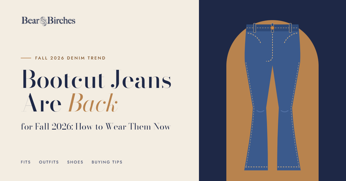 Bootcut Jeans Are Back for Fall 2026 Woman wearing dark indigo bootcut jeans with ankle boots in autumn