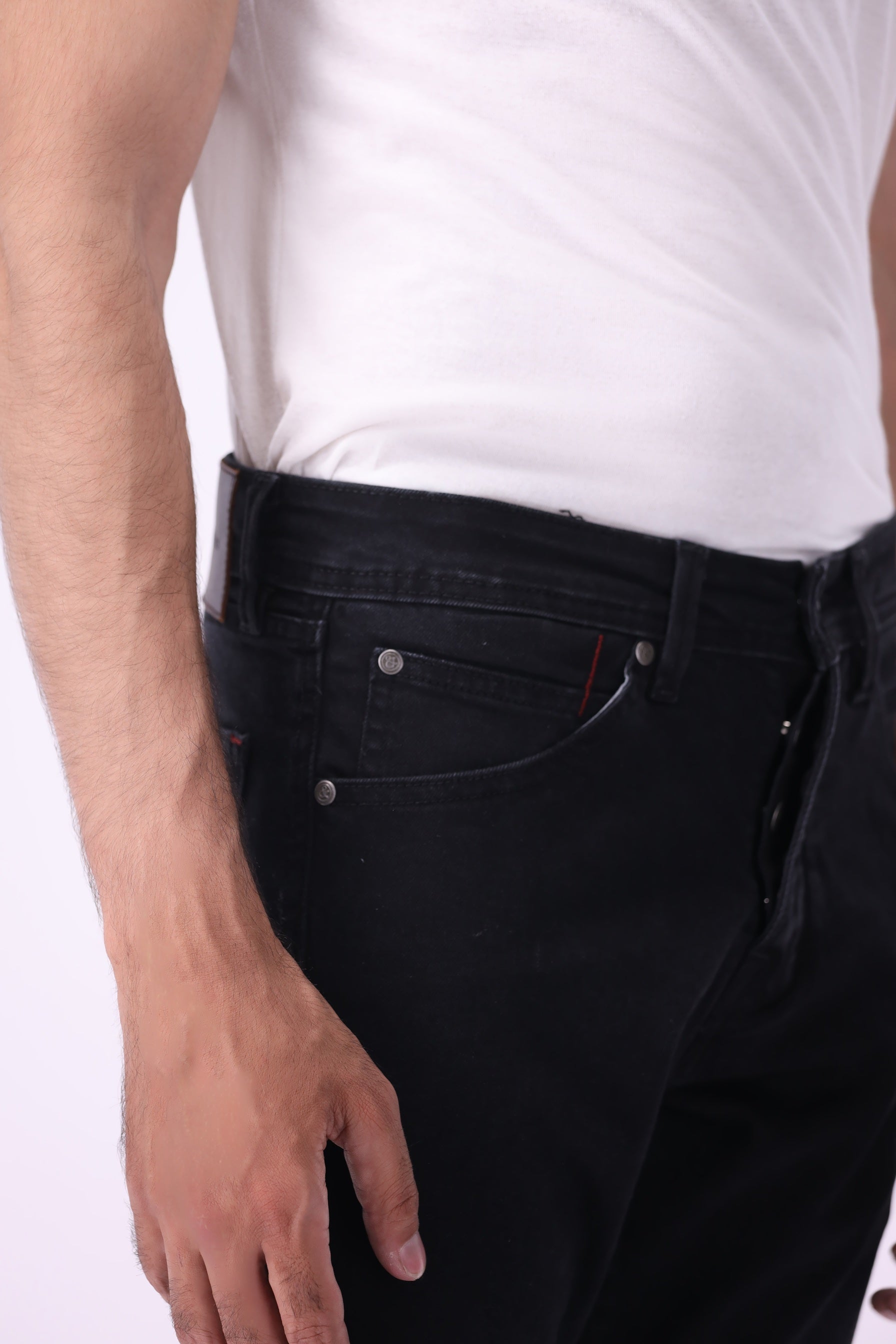 Slim black jeans men’s deep wash side view – Gom by Bear & Birches