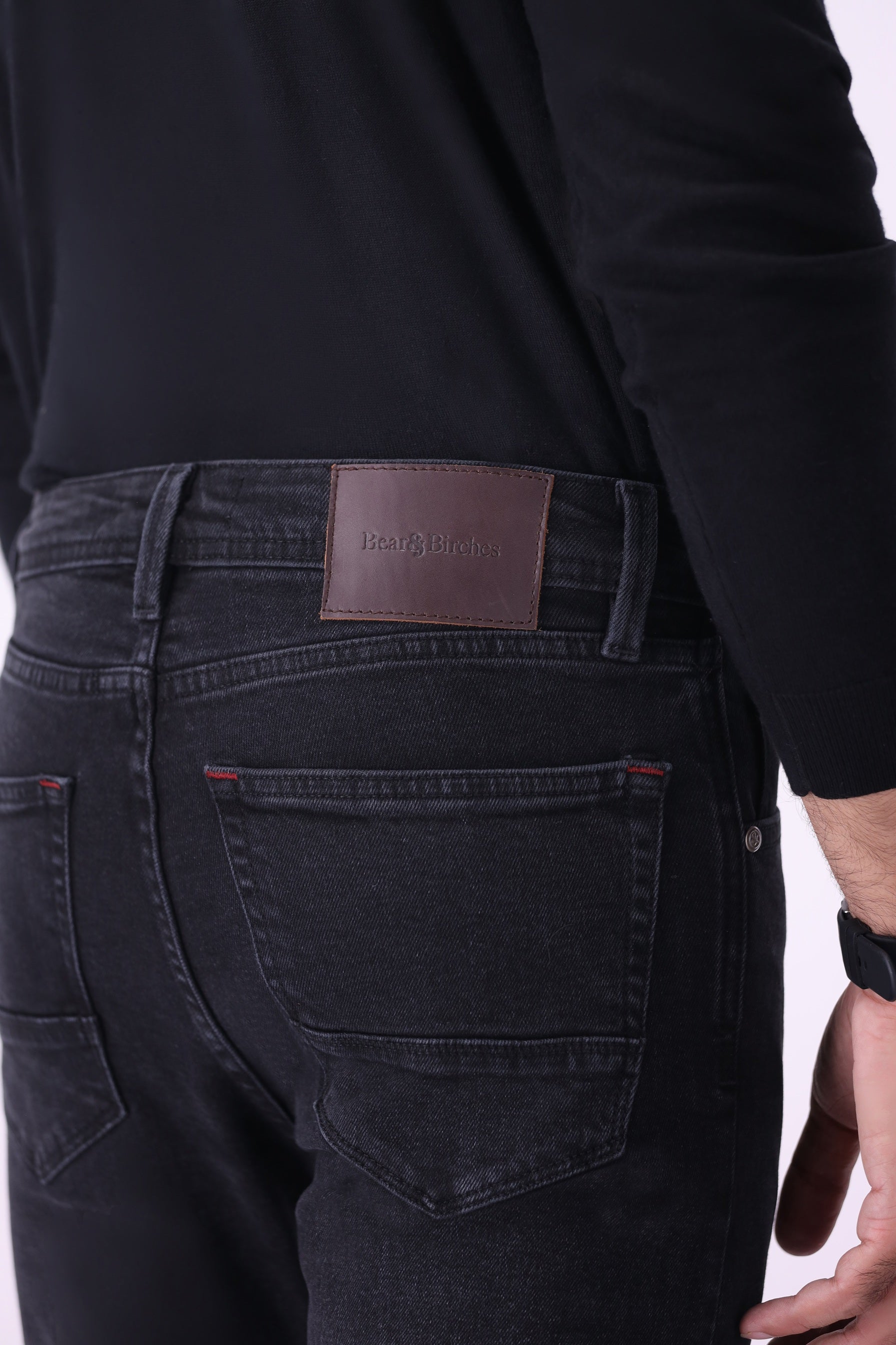 Black sustainable denim detail – Atlas men’s athletic-fit jeans