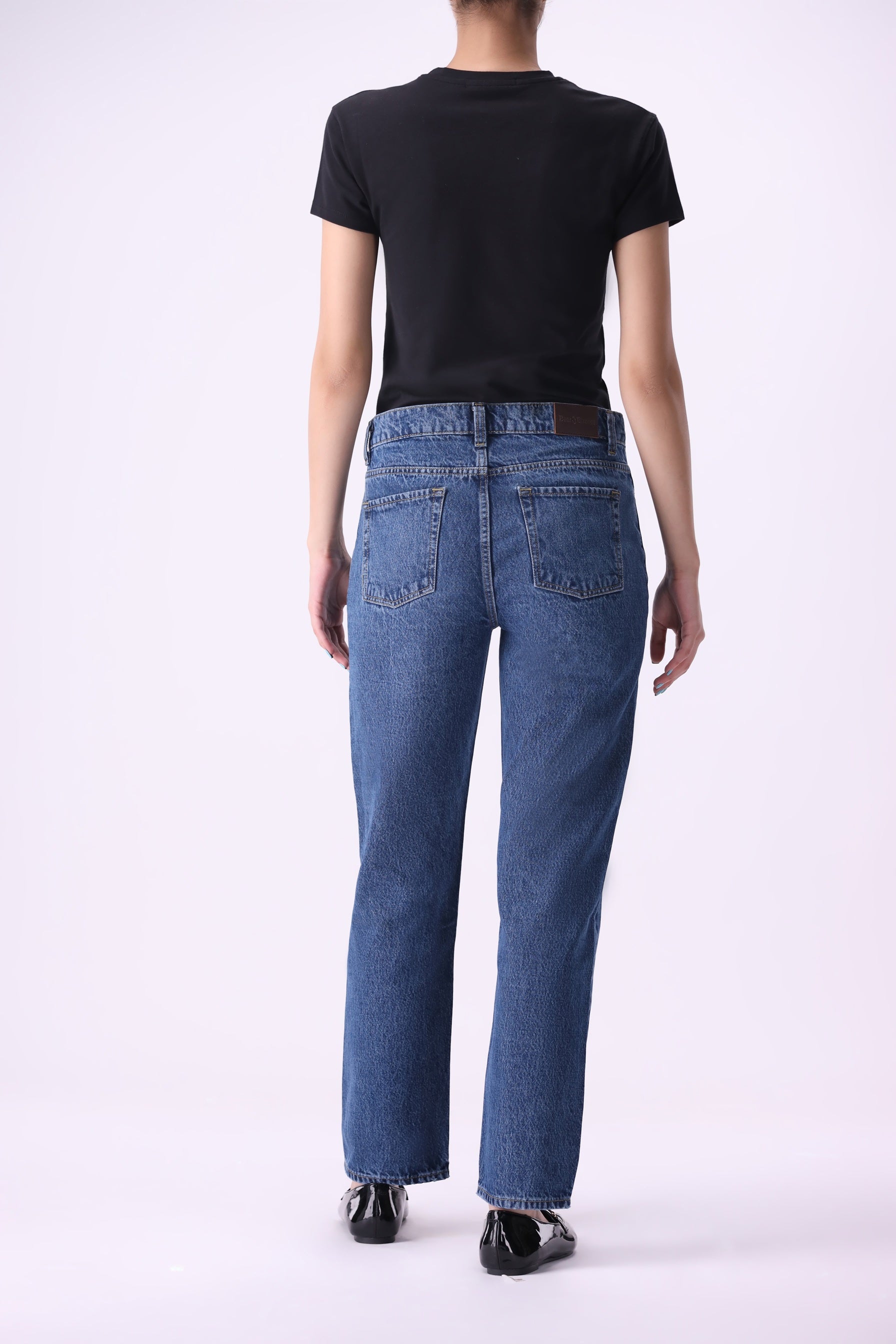 Back view of Bear & Birches Koivu women’s mid-rise slim straight jeans, medium blue wash