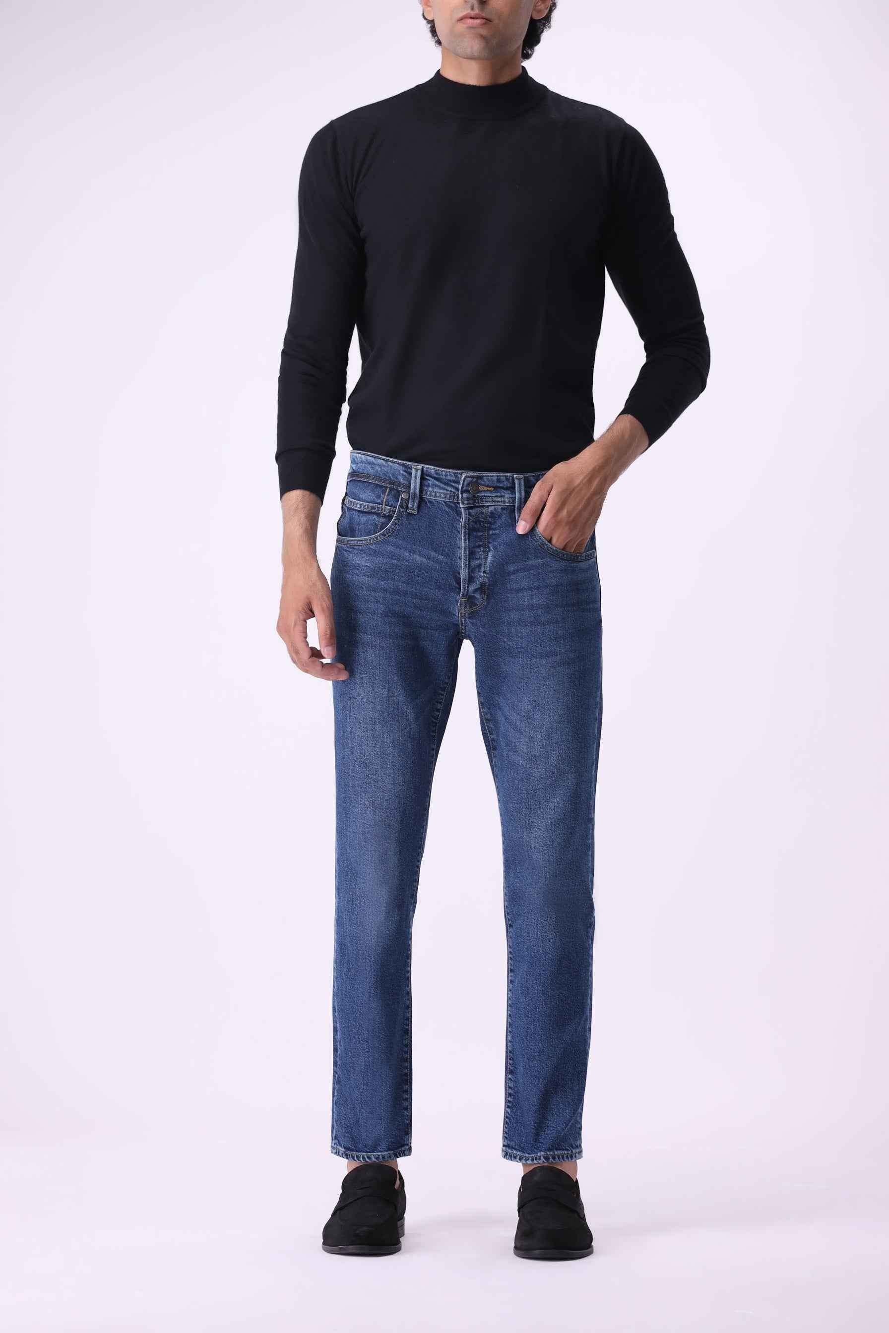 Benji men's slim-fit jeans in a classic indigo wash, crafted from sustainable BCI cotton and innovative Refibra fibers.
